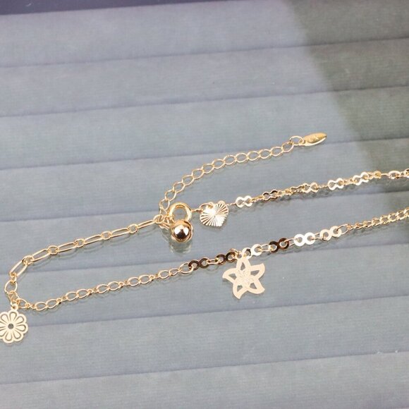 "Delicate Rose Gold Anklet with Cute Flower and Star Charms, XPAL1052 - Picture 12 of 12